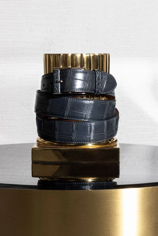 Ремень из рельефной кожи крокодила темно-серый мужской - фото 2