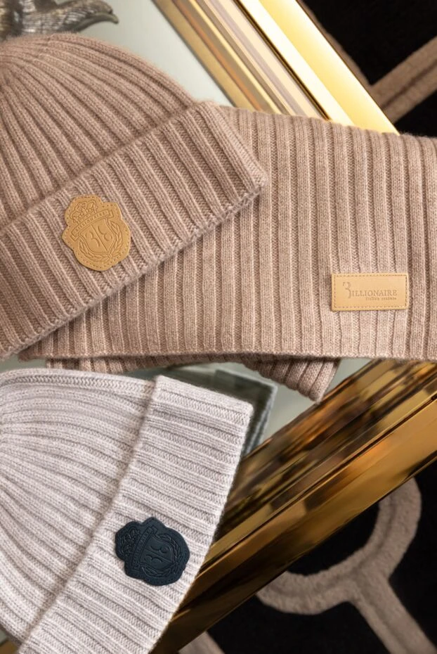 Billionaire шапка кашемірова з контрастною нашивкою логотипу світло-сіра чоловіча 171968 - фото 2