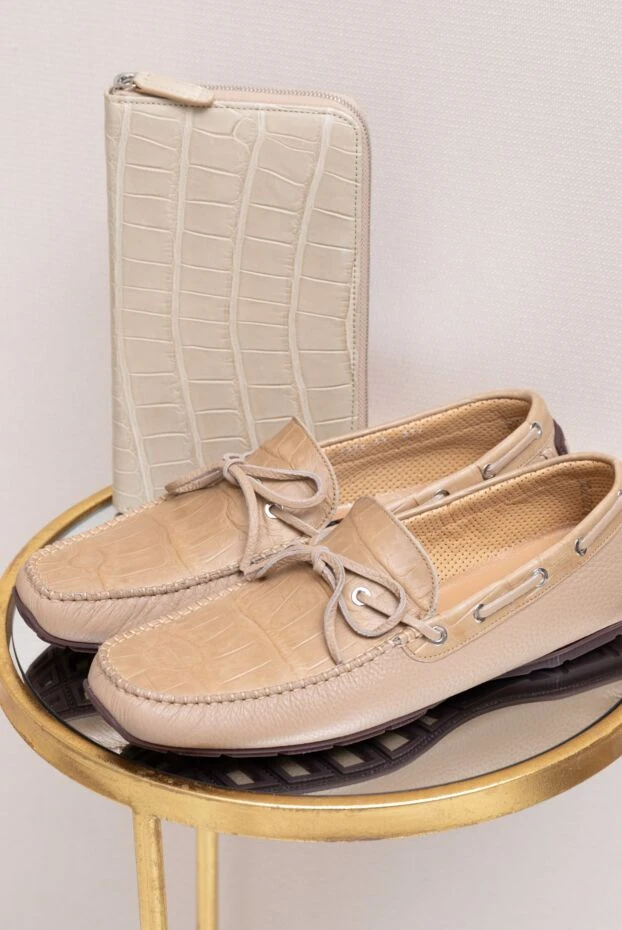 Cesare di Napoli men's moccasins made of genuine leather and alligator leather beige 171976 - photo 2