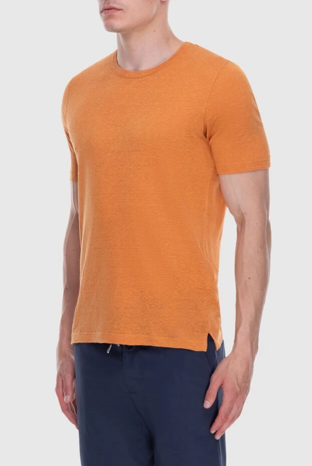 Gran Sasso orange linen short sleeve t-shirt with side slits 195476 - photo 3