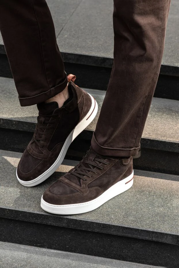 Loro Piana high top sneakers made of brown suede with fur and white sole 172191 - photo 2