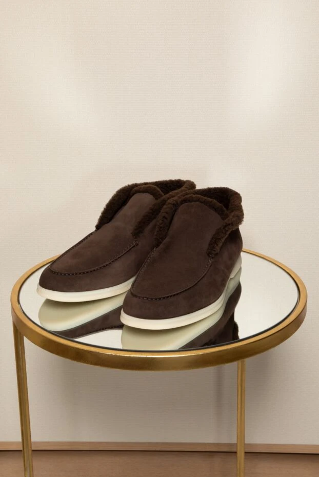 Loro Piana коричневые мужские зимние лоферы из замши на меху 172204 - фото 2