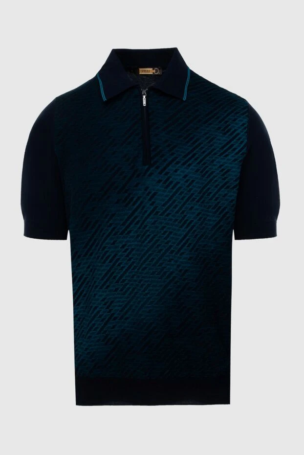 Blue cotton and silk polo shirt for men