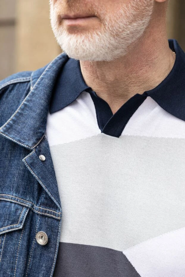 Zilli поло темно-синее с контрастными фигурными вставками мужское 172273 - фото 2