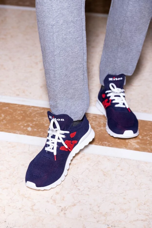 Kiton кросівки темно-сині із червоним логотипом із сітчастого текстилю. 172298 - фото 2