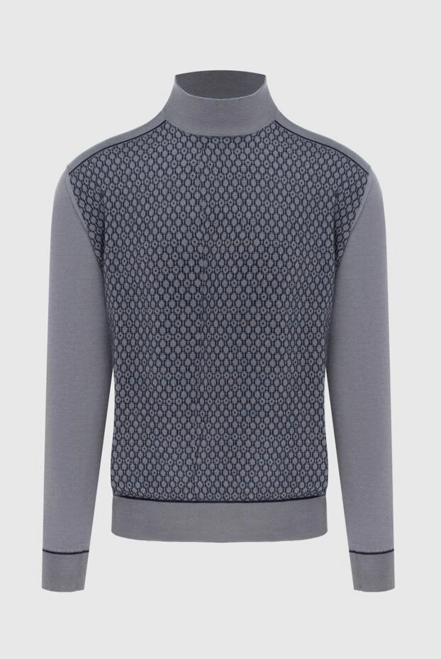 Джемпер чоловічий з високим коміром стійкою з кашеміру та шовку сірий - фото 1