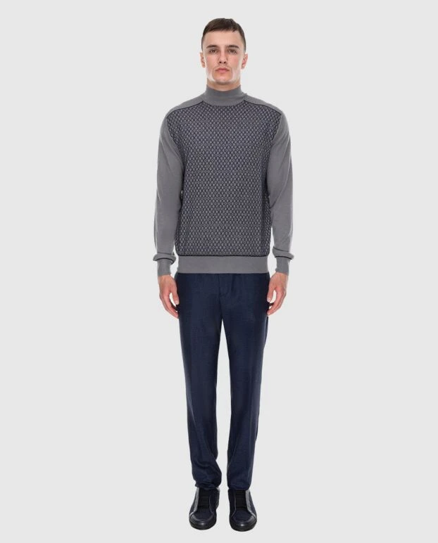 Stefano Ricci men's high-collar stand-up jumper made of cashmere and silk gray 172311 - photo 2