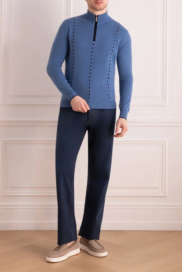 Троєр з кашеміру та замші блакитний чоловічий - фото 2