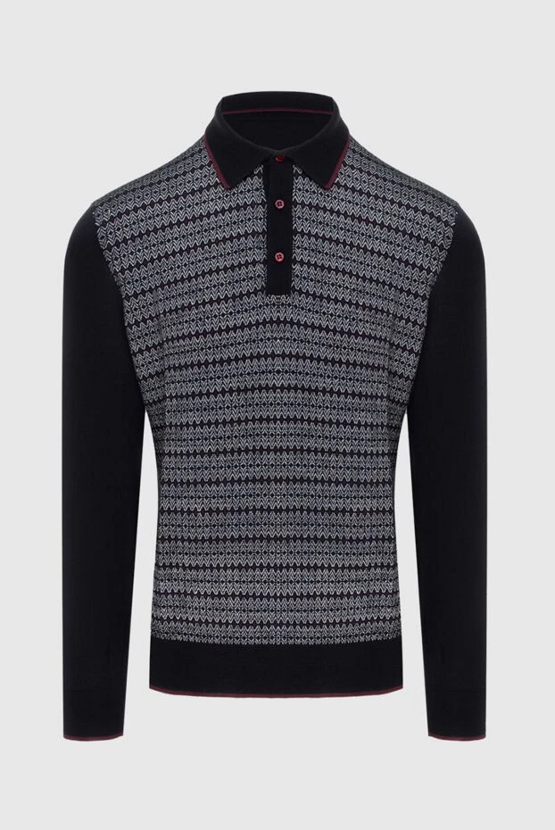 Long-sleeved polo shirt made of silk and cashmere black for men - photo 1