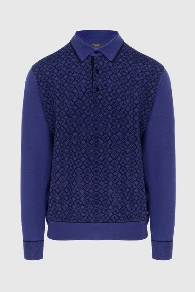 Long-sleeved silk and cashmere polo blue for men - photo 1
