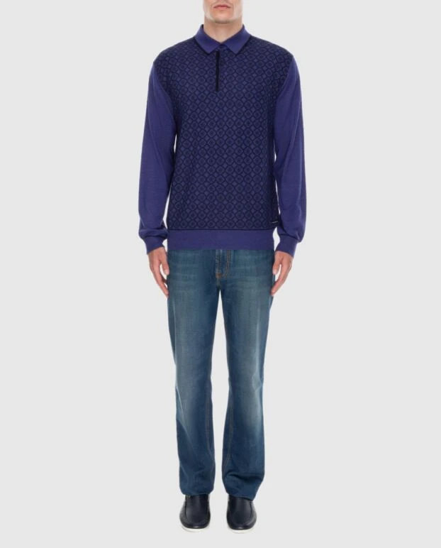 Long-sleeved silk and cashmere polo blue for men - photo 2