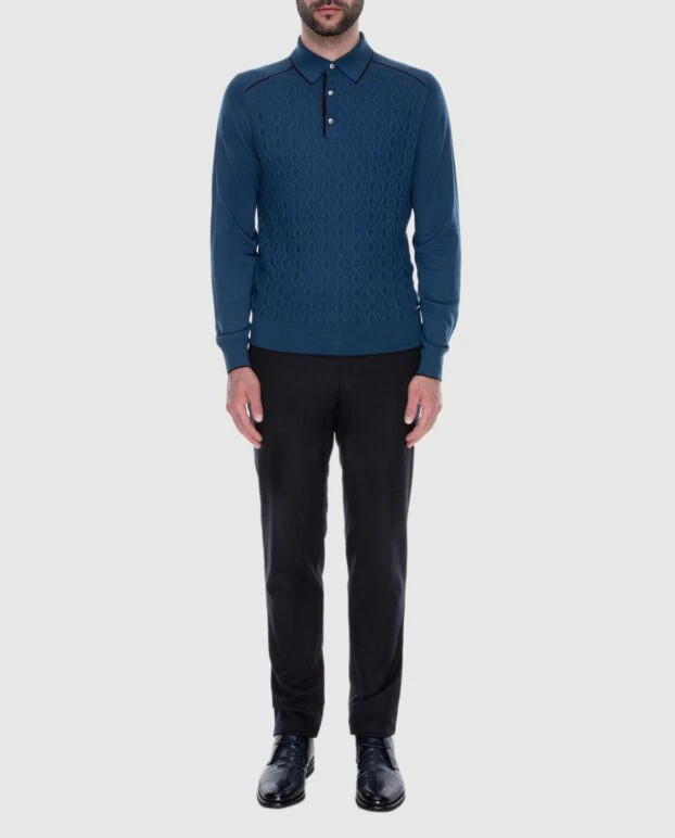 Stefano Ricci long-sleeved silk and cashmere polo blue for men 172338 - photo 2