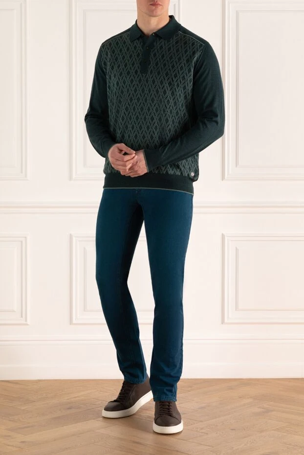 Long-sleeved silk and cashmere polo green for men - photo 2