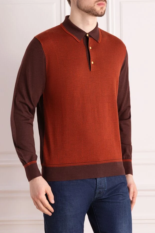 Stefano Ricci long-sleeved polo from silk and cashmere burgundy for men 172344 - photo 3