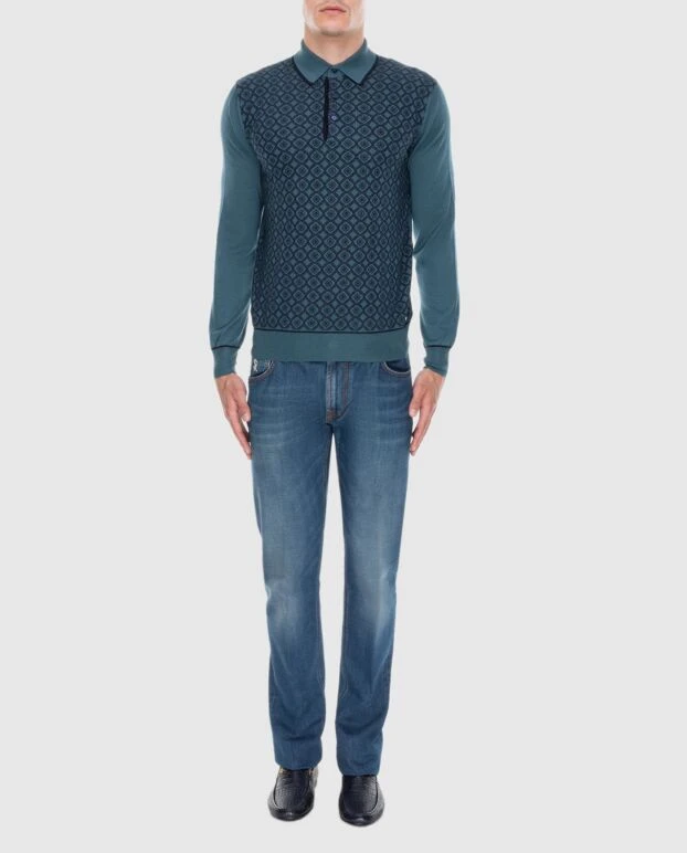 Long-sleeved silk and cashmere polo green for men - photo 2