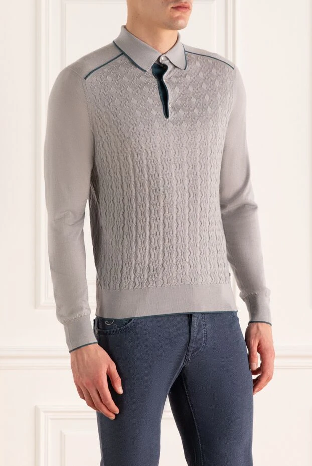 Stefano Ricci long-sleeved polo from silk and cashmere gray for men 172348 - photo 3