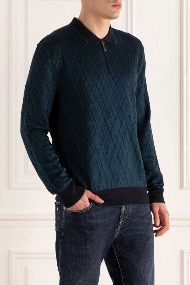 Stefano Ricci long-sleeved silk and cashmere polo blue for men 172349 - photo 3