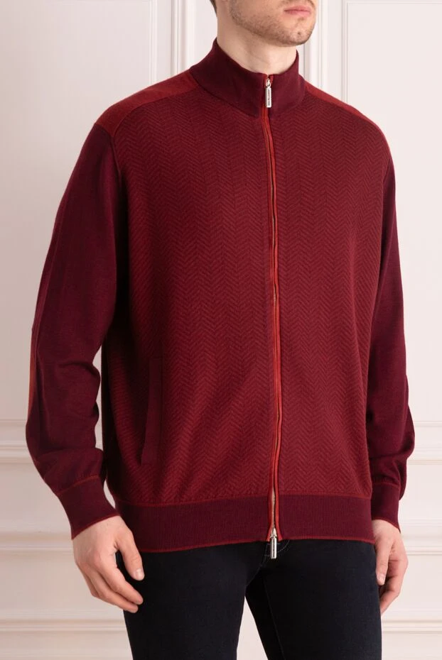 Stefano Ricci red cashmere, silk and suede cardigan for men 172351 - photo 3