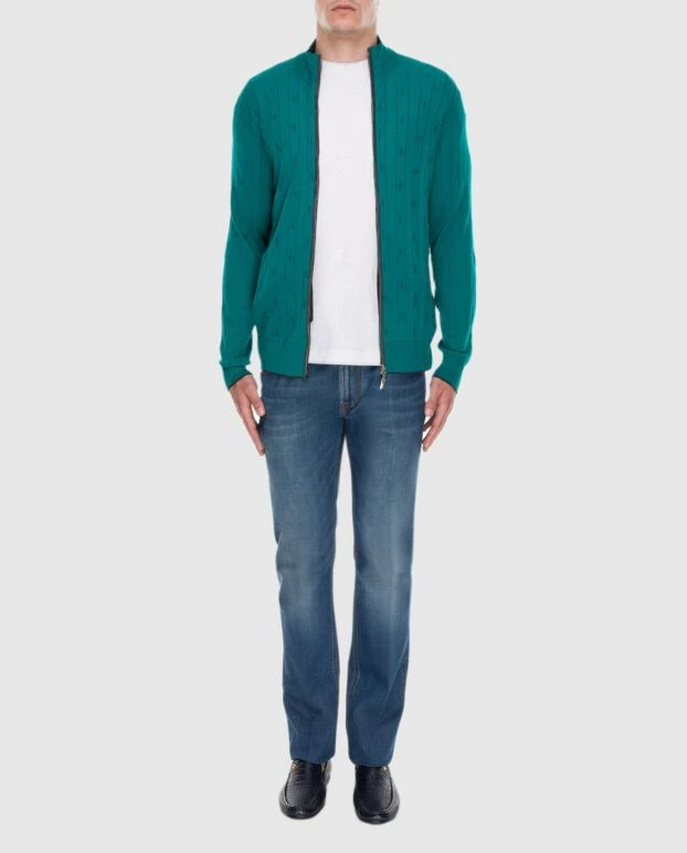 Stefano Ricci cardigan for men made of cashmere, silk and suede green 172352 - photo 2