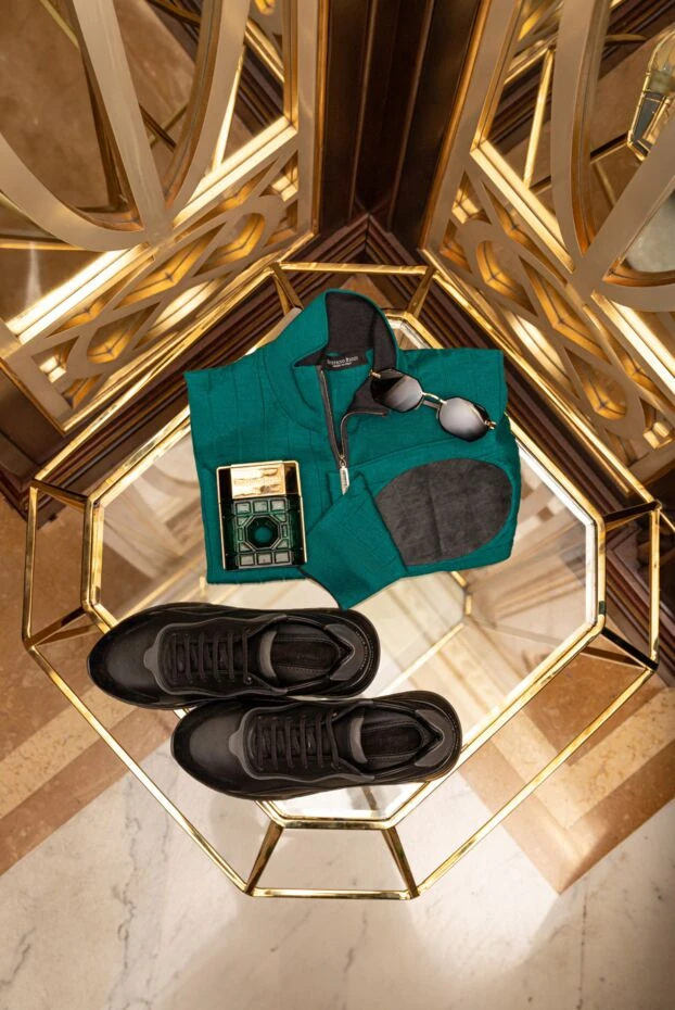 Кардиган чоловічий з кашеміру, шовку та замші зелений - фото 2