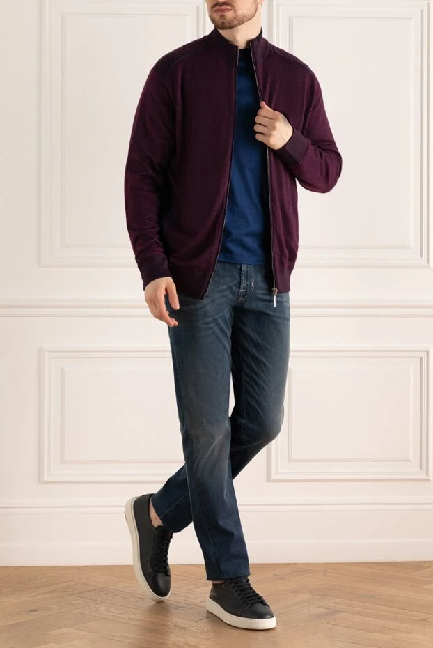 Кардиган чоловічий з кашеміру та шовку бордовий - фото 2