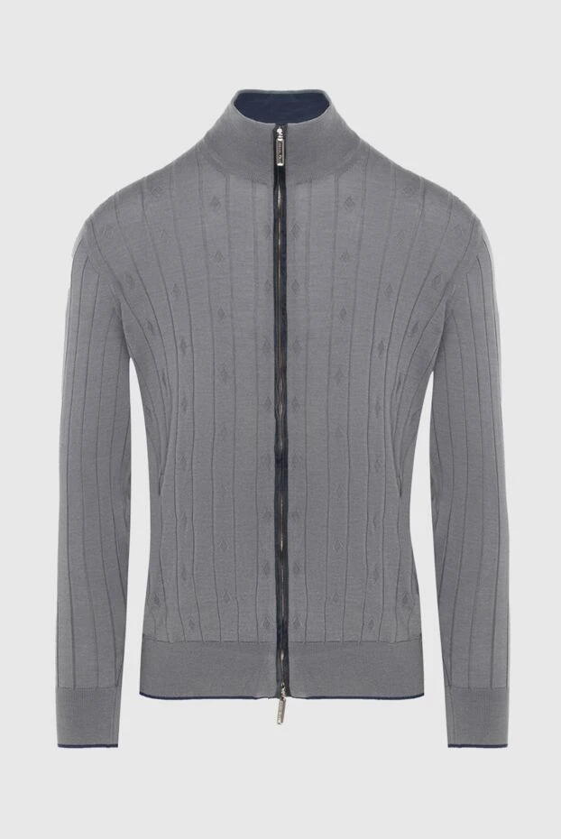 Кардиган чоловічий з кашеміру, шовку та замші сірий - фото 1