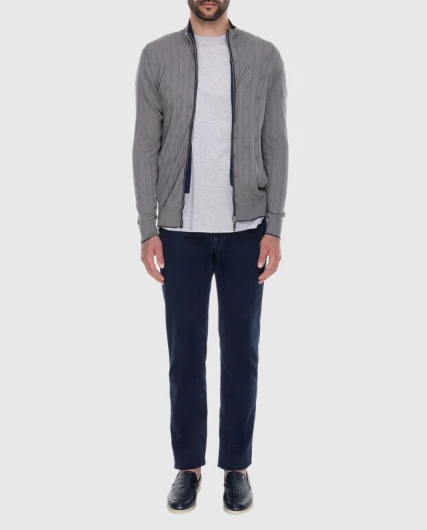 Stefano Ricci cardigan for men made of cashmere, silk and suede gray 172358 - photo 2