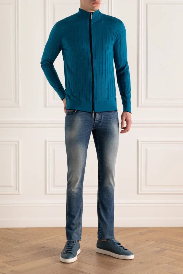 Stefano Ricci cardigan for men made of cashmere, silk and suede blue 172365 - photo 2