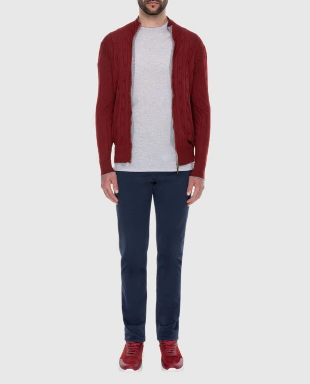 Кардиган мужской из кашемира, шелка и замши красный - фото 2