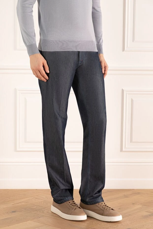 Stefano Ricci blue silk and cotton jeans for men 172382 - photo 3