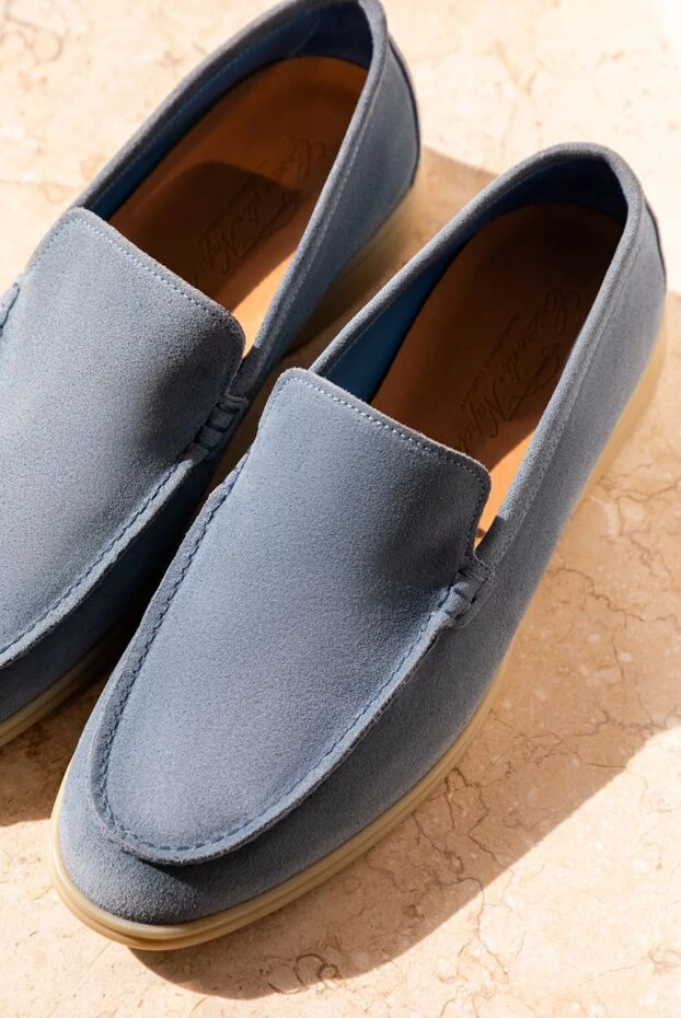 Cesare di Napoli light blue suede loafers with contrast sole for men 172410 - photo 2