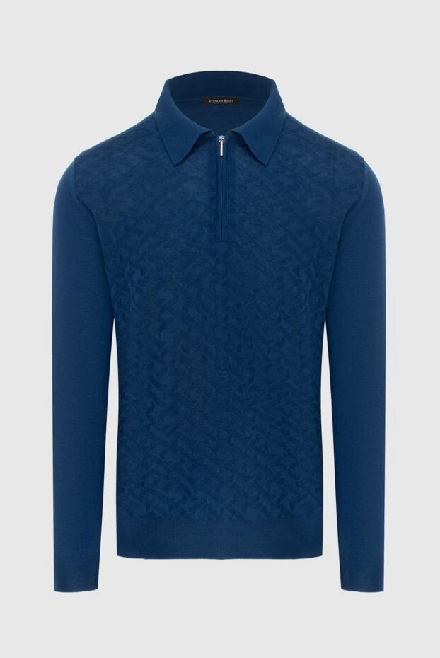 Cesare di Napoli long-sleeved silk and cashmere polo blue for men 172472 - photo 1