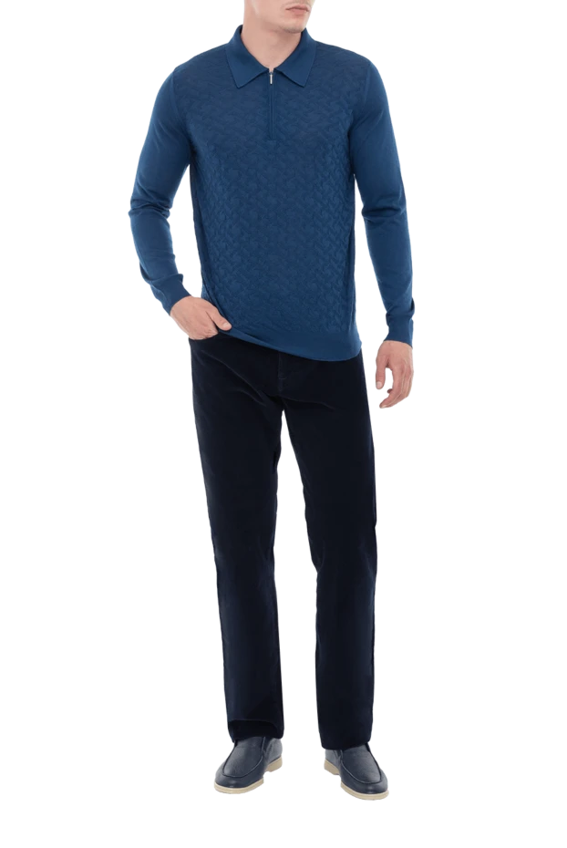 Cesare di Napoli man long sleeve polo in silk and cashmere blue for men 172472 - photo 2