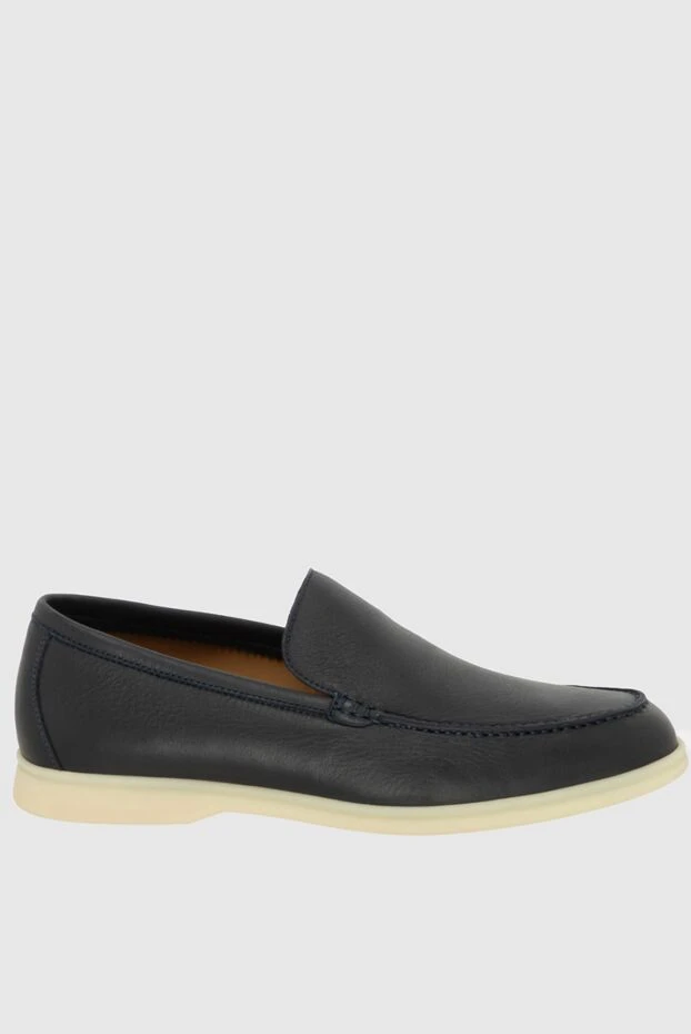 Blue leather loafers for men