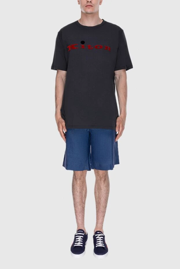 Kiton dark grey cotton t-shirt with brand logo on the chest 195478 - photo 2