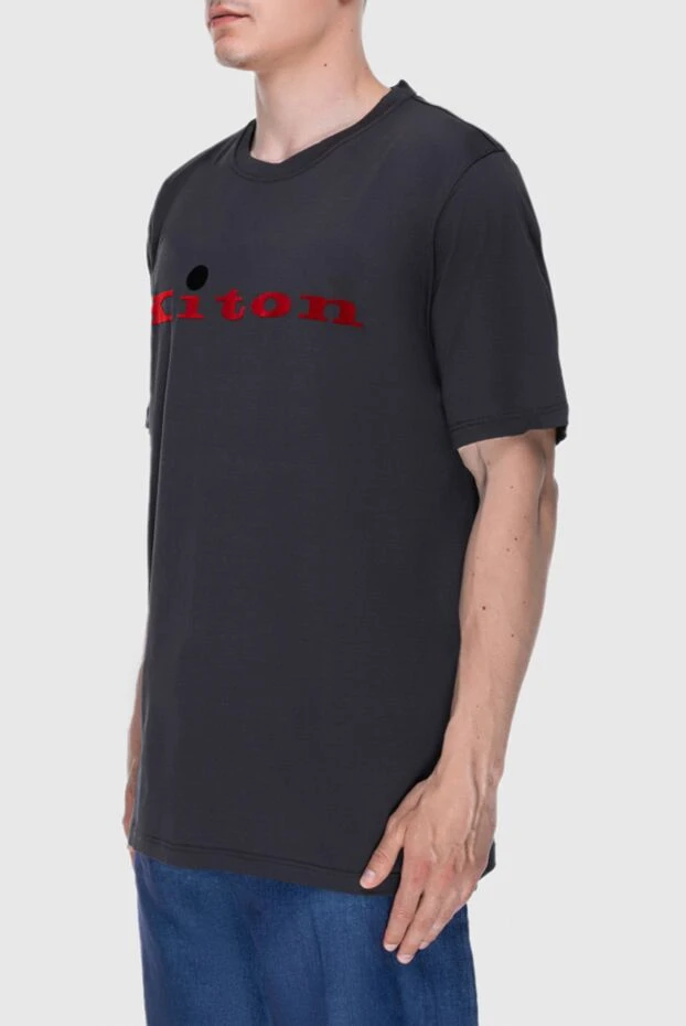 Kiton dark grey cotton t-shirt with brand logo on the chest 195478 - photo 3