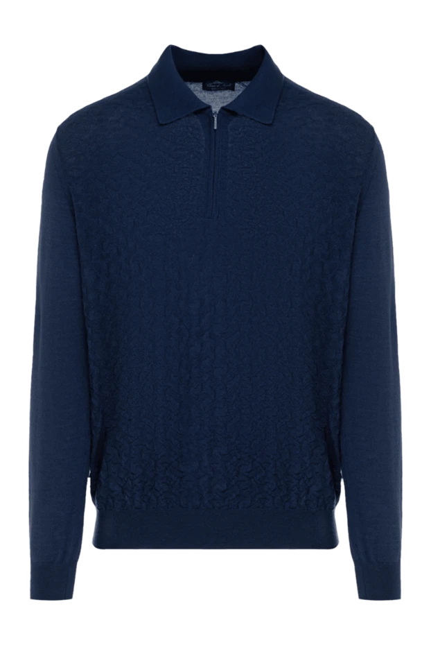 Cesare di Napoli man long sleeve polo in silk and cashmere blue for men 172705 - photo 1