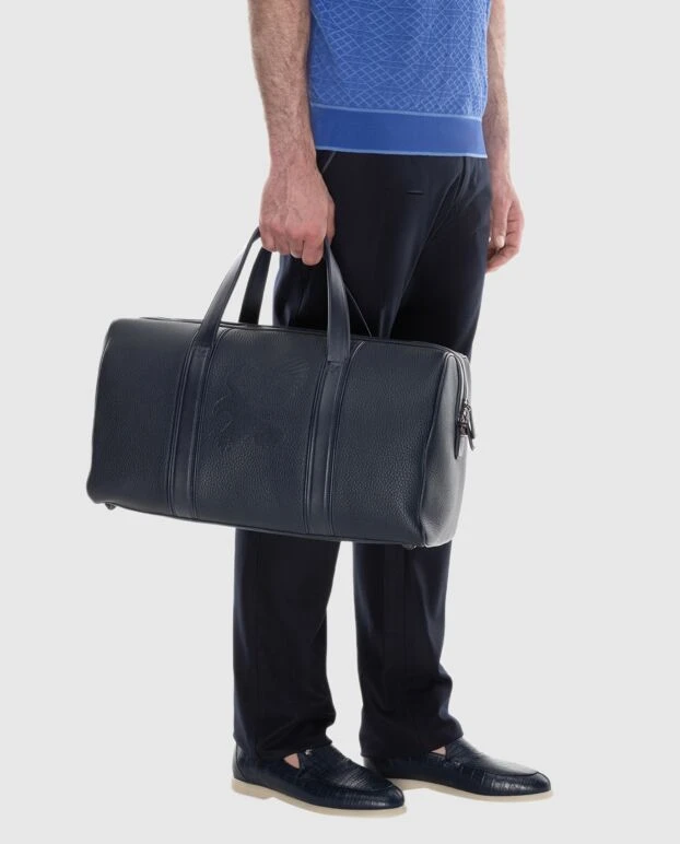 Сумка дорожня зі шкіри синя чоловіча - фото 2