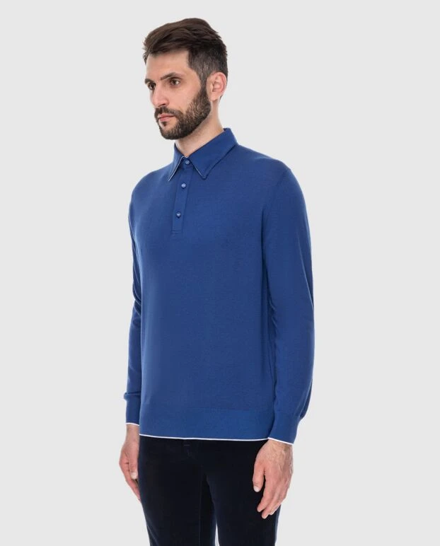 Stefano Ricci long sleeve polo shirt made of silk and cotton blue for men 172721 - photo 3