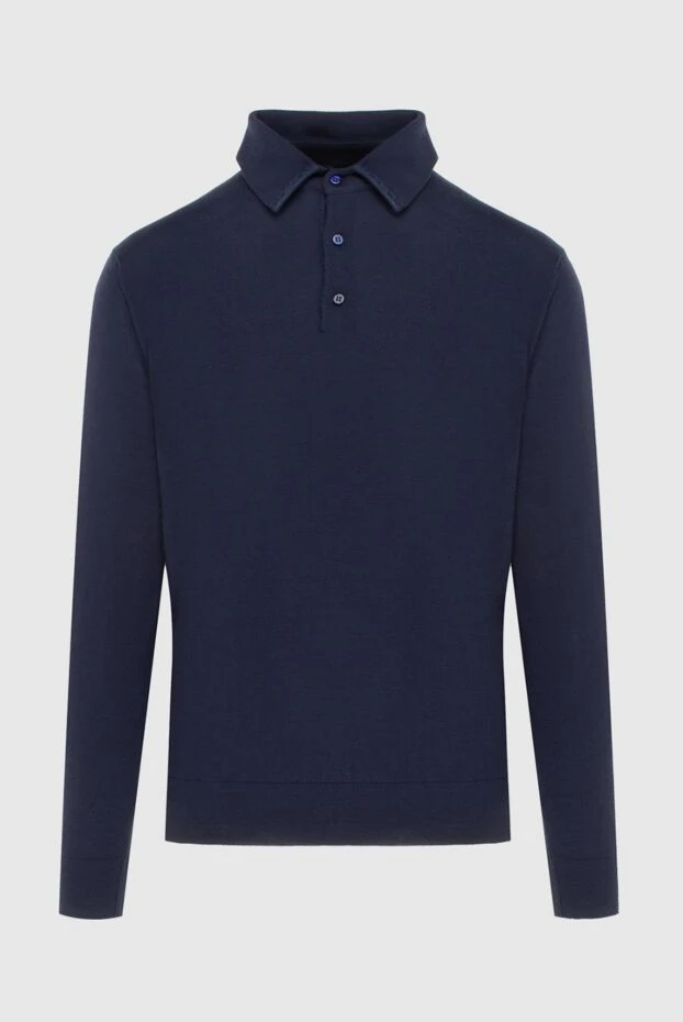 Stefano Ricci поло с длинным рукавом из шелка, кашемира и кожи крокодила синее мужское 172722 - фото 1