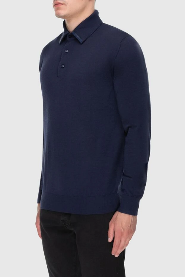 Stefano Ricci long sleeve polo from silk, cashmere and crocodile leather blue men's 172722 - photo 3