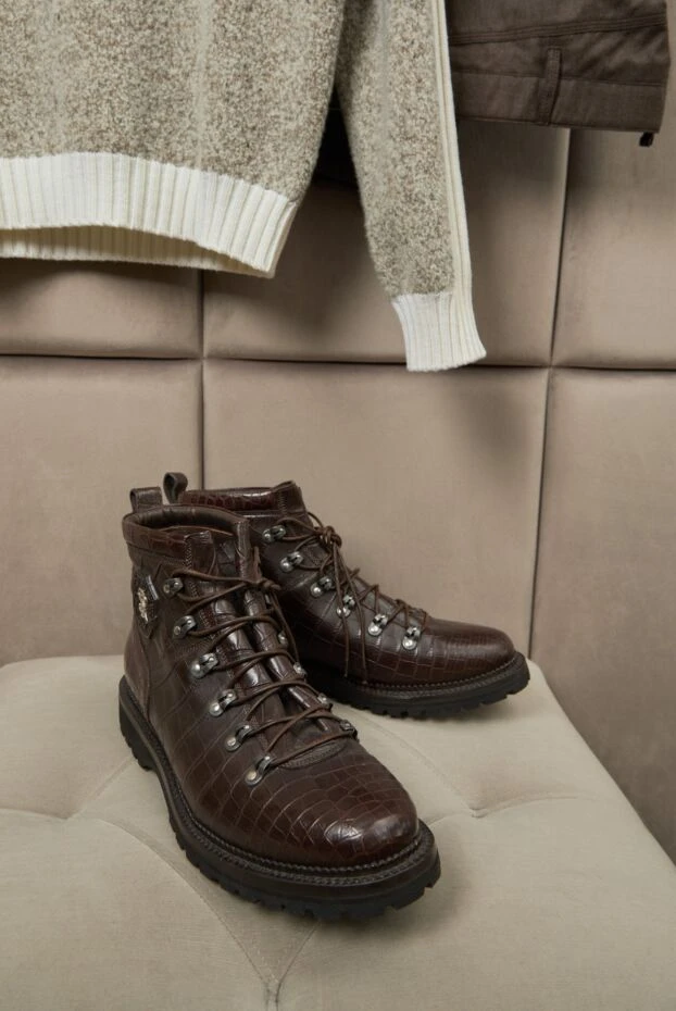 Мужские ботинки из кожи аллигатора коричневые - фото 2