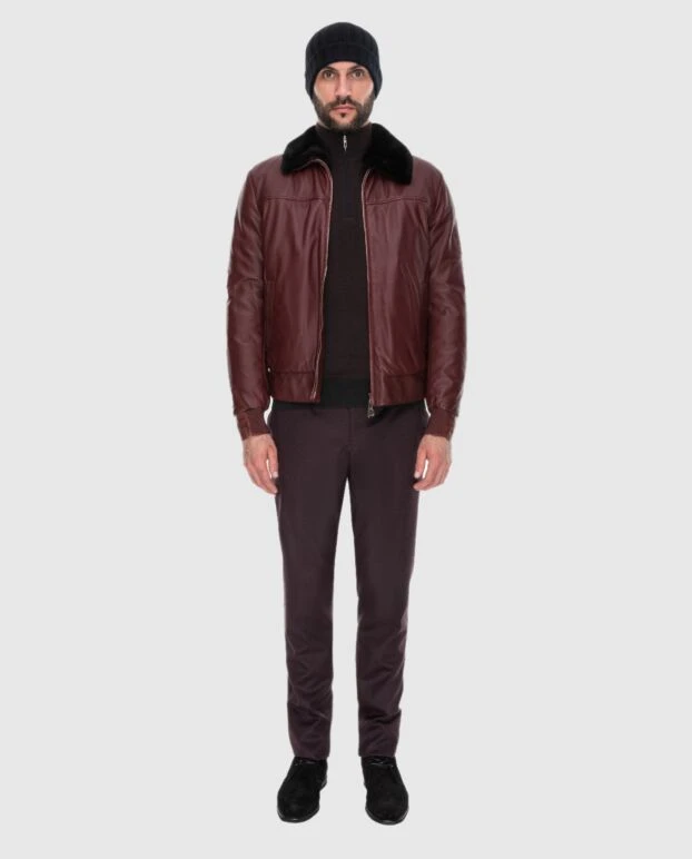 Stefano Ricci куртка кожаная бордовая мужская 172746 - фото 2