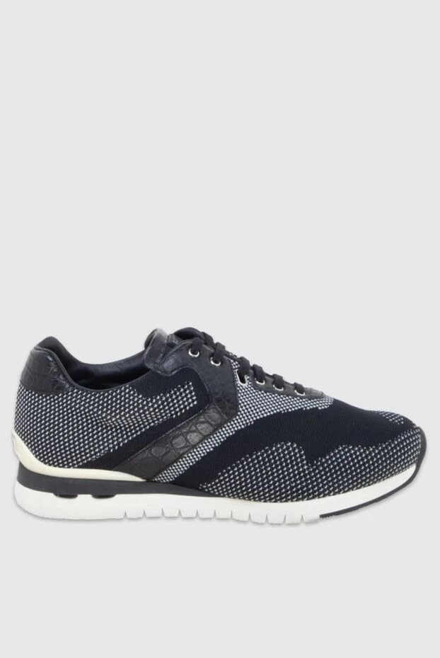 Black men's textile and crocodile leather sneakers - photo 1