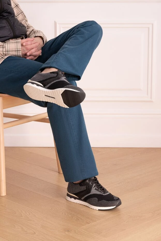 Stefano Ricci black men's textile and crocodile leather sneakers 172957 - photo 2