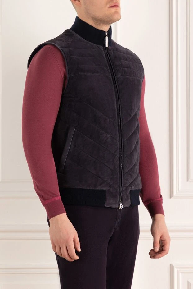 Stefano Ricci жилет из замши и кожи крокодила синий мужской 172966 - фото 3