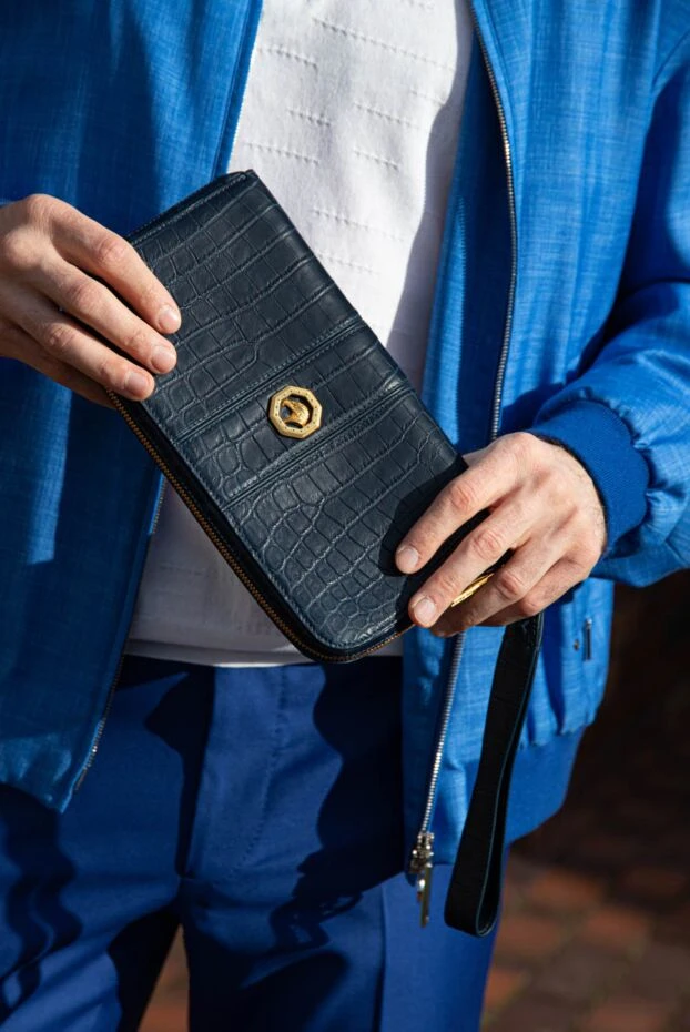 Клатч чоловічий зі шкіри крокодила синій - фото 2