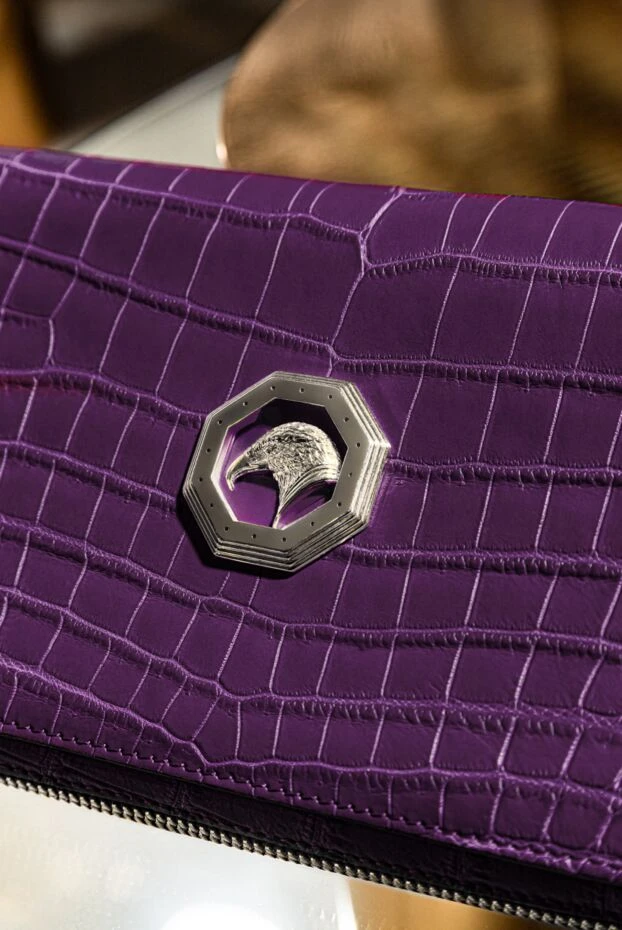 Клатч чоловічий зі шкіри крокодила фіолетовий - фото 2
