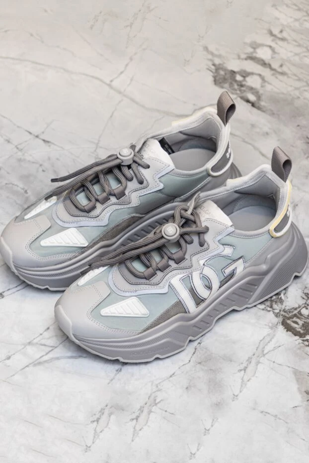 Кросівки з натуральної шкіри та поліестеру сірі чоловічі - фото 2