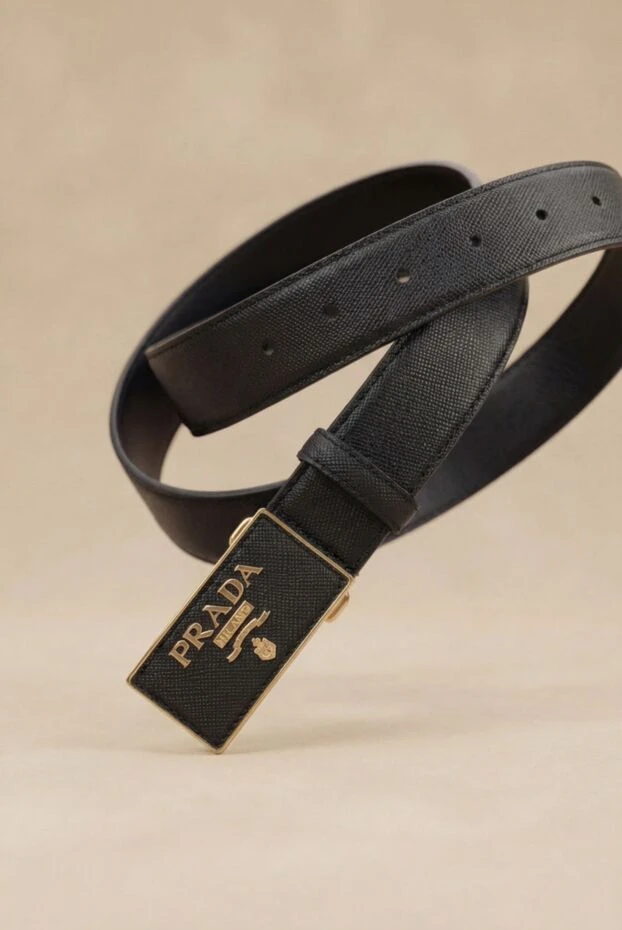 Prada black leather belt with logo and gold detailing on the buckle women's 173117 - photo 2